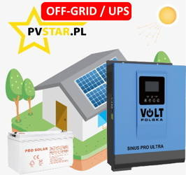 Zestaw fotowoltaiczny kamper, działka off-grid 9 paneli + inwerter VOLT 10000 ULTRA + 4 baterie 110Ah