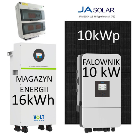 Zestaw hybrydowy PV 10 kW Ja Solar 500W + Falownik DEYE 10kW + MAGAZYN ENERGII 16kWh