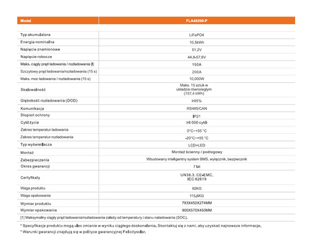 Zestaw hybrydowy PV 10 kW Ja Solar 500W + Felicity T-TEX 10kw + Felicity FLA 48200-P – 10,5 kWh